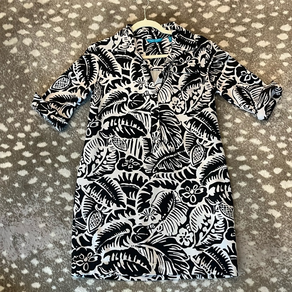 Tori Richards Honolulu black/cream floral dress - stretch - size 6